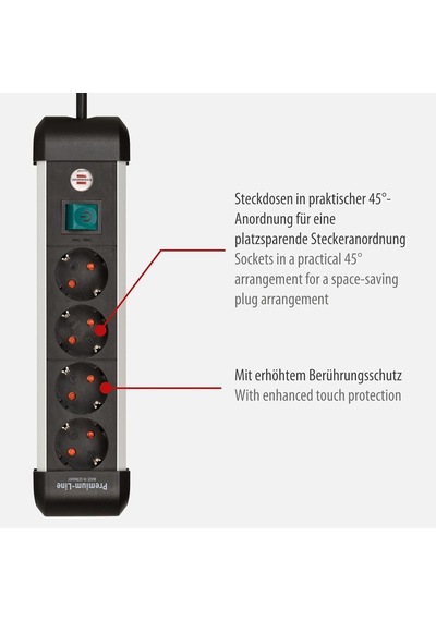 Premium-alu-line Çoklu Priz, 4'lü Priz, Yüksek Kaliteli Alüminyumdan Şalterli Çoklu Priz, 1,8 M Kablo, Alman Malı Diğer
