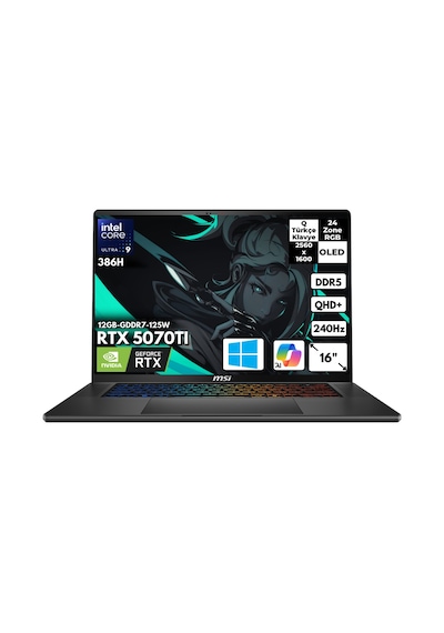 MSI Stealth 16 AI+ B3WH-011TRHMF3 Ultra 9 386H 48 GB 1 TB SSD RTX5070Ti 16" W11H Dizüstü Bilgisayar