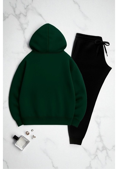 Uyguntarz Unisex Be Happy Baskılı Oversize Sweatshirt Takım Yeşil