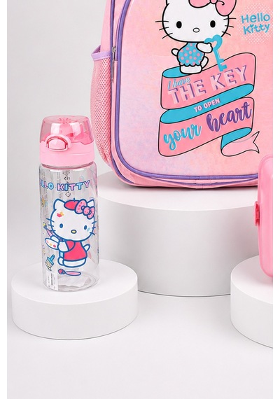 X Dekomus Heart Key Collection Hello Kitty Lisanslı İlkokul Çantası Beslenme Kabı Ve Matara Seti Açık Gri