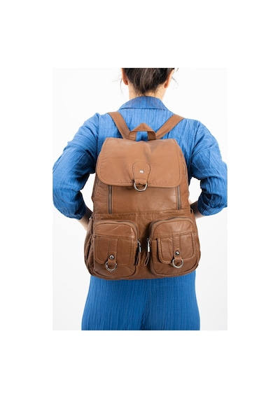 571 Collections Yıkanmış Deri Sırt Çantası Taba Model: 571-11-11e - Taba