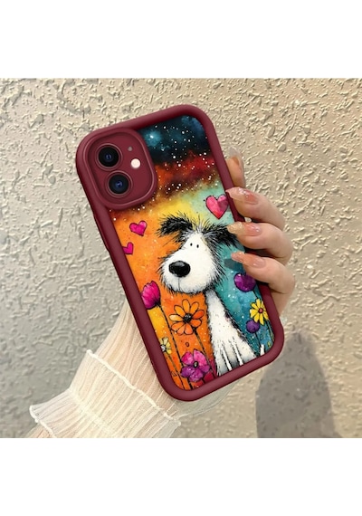 Apple iPhone 11 Uyumlu Darbeye Dayanıklı  Kamera Korumalı Bordo Silikon Baskı Desenli  Kılıf