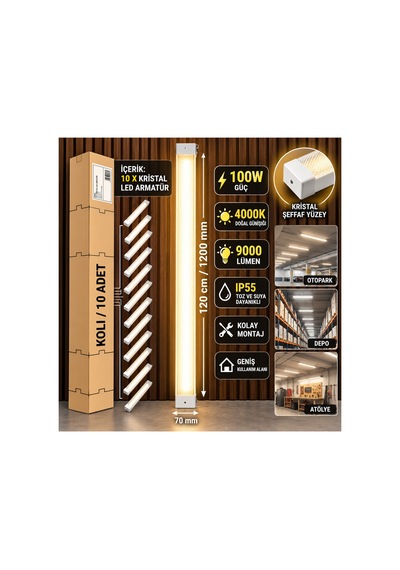 2 Li Paket 100 Watt 4 Sira 4000k Gün Işığı Led Kristal Plastik Armatür, 120 Cm, Ofis Ve Fabrikada, Sarı - 941477058 Sarı