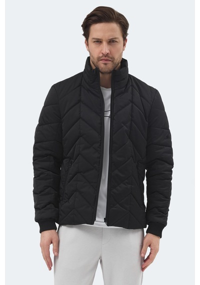 Slazenger Beast Erkek Dik Yaka Fermuarlı Siyah Mont & Kaban Siyah