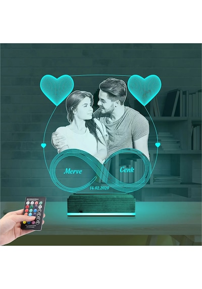 Luvivia Kalp Sevgiliye Hediye Fotoğraflı 3d Lamba - Masa Gece Lambası V14