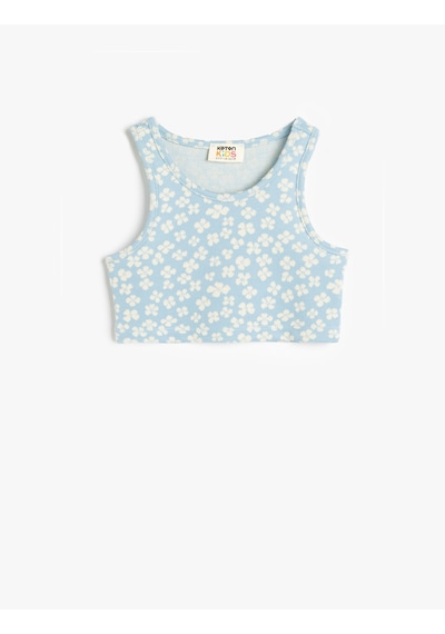 Koton Crop Atlet Kolsuz Çiçekli Bisiklet Yaka Mavi Desenli 5skg30040ak Mavi Desenli