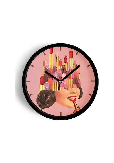 Lipstick - Ruj Modern Tasarım Duvar Saati - 25cm - Önü Camlı Siyah Kasa - Sessiz Mekanizma-jh0110 Siyah