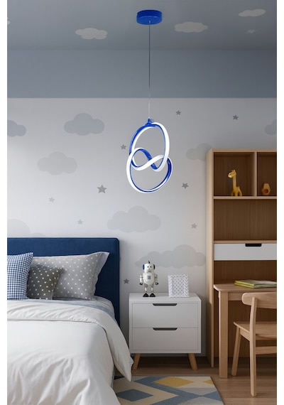 Doruk Mavi Renk Modern Tasarım - Salon - Mutfak - Hol Beyaz Led Sarkıt Avize Mavi