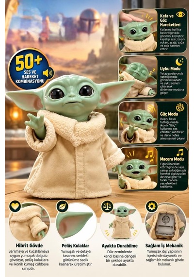 Star Wars Grogu İnteraktif Oyuncak 50+ Ses Ve Hareket Kombinasyonlu Figür Oyuncak