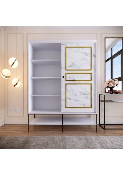 Pasific Home Martin 2 Kapaklı Sürgülü Gardırop Elbise Dolabı Beyaz - Beyaz Mermer 150 CM