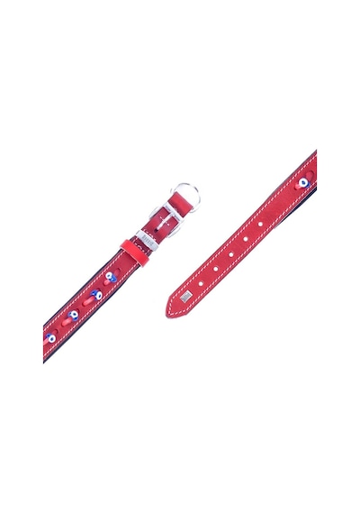 Doggie Konforlu Deri El Yapımı Nazar Boncuklu Köpek Boyun Tasması 2 x 30-35 CM Kırmızı