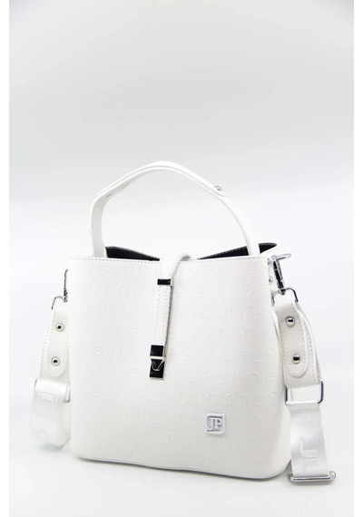 Just Polo Kadın Kabartma Baskılı Lüks El Ve Omuz Çantası Shopper Beyaz