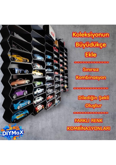 Hot Wheels Uyumlu 10'lu Duvar Standı 1/64 Diecast Matchbox Model Araba Sergileme Rafı Koleks - Siyah