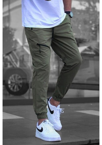 Madmext Haki Fermuar Detaylı Paraşüt Jogger Pantolon Haki
