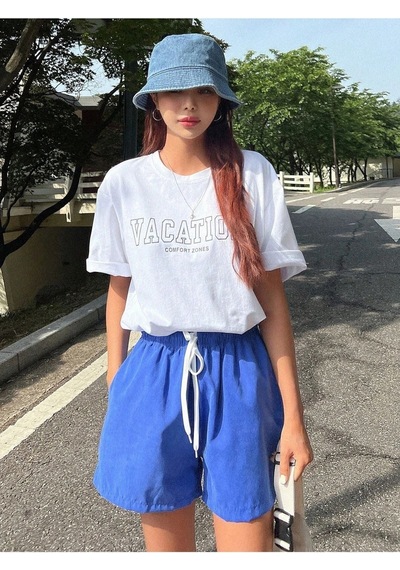 Unisex Beyaz Oversize Vacation Baskılı Örme T-shirt Beyaz-56806