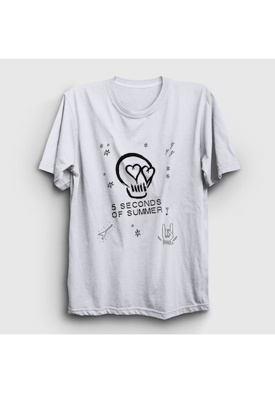 Presmono Unisex Skull 5 Seconds Of Summer T-shirt Beyaz