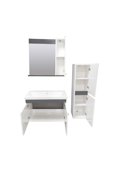Karen Banyo New Bahar 80 Cm Banyo Dolabı Boy Dolap Hediyeli Antrasit - Beyaz