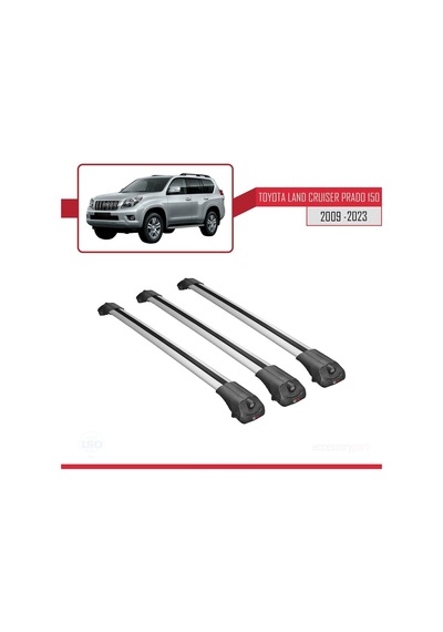 Toyota Land Cruiser Prado J150 2009-2023 Arası İle Uyumlu Ace-1 Ara Atkı Tavan Barı Gri 3 Adet Bar