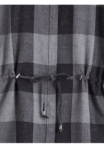 Lcwaıkıkı Classic Gri Ekose Oversize Kadın Gömlek