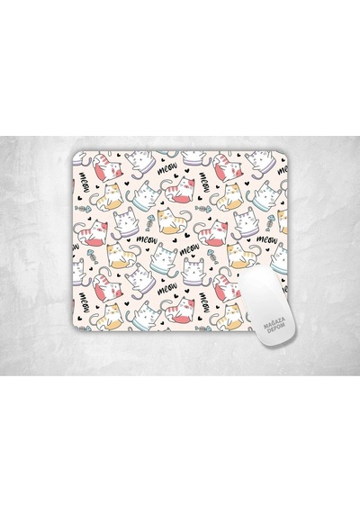 Minik Kediler Meow - Kare Baskılı Mouse Pad Mousepad
