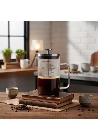 Metal Kapaklı French Press 1000 Ml - Paslanmaz Çelik Çerçeveli Büyük Boy Filtre Kahve Ve Bitki Çayı Demliği Çok Renkli