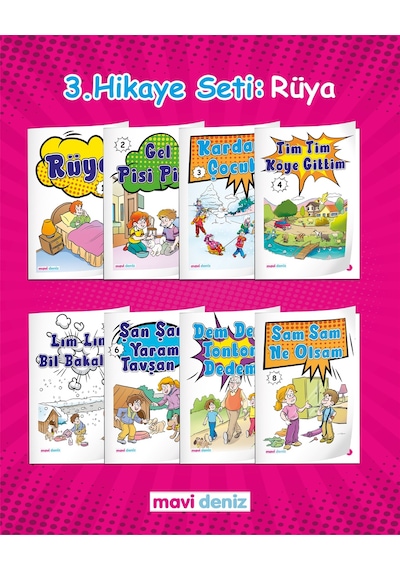 Mavi Deniz 2025 1. Sınıf Minik Kuş Maviş 3 Lü Hikaye Seti 24 Kitap Renkli