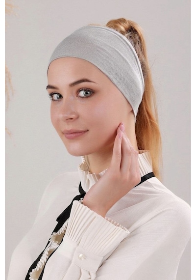 Melodi Scarf Kadın Tesettür Sihirli Yapışkanlı Kaymayan Bandana Spor Bone Açık Gri
