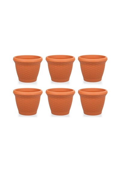 Omnipazar So-hs01 Plastik Hasır Desenli Saksı 3.3 Lt Kiremit 6 Adet