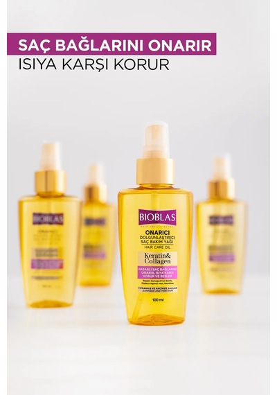 Keratin & Kolajen Onarıcı Dolgunlaştırıcı Saç Bakım Yağı 100 Ml İnce Yıpranmış Saçlar 3'lü