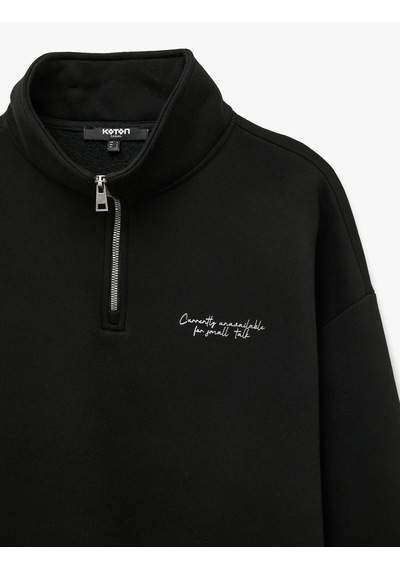 Koton Uzun Kollu Üç İplik Şardonlu Rahat Kalıp Baskılı Yarım Fermuarlı Yaka Sweatshirt Siyah 7wam70262mk Koton Uzun Kollu Üç İplik Şardonlu Rahat Kalıp Baskılı Yarım Fermuarlı Yaka Sweatshirt Siyah 7wam70262mk