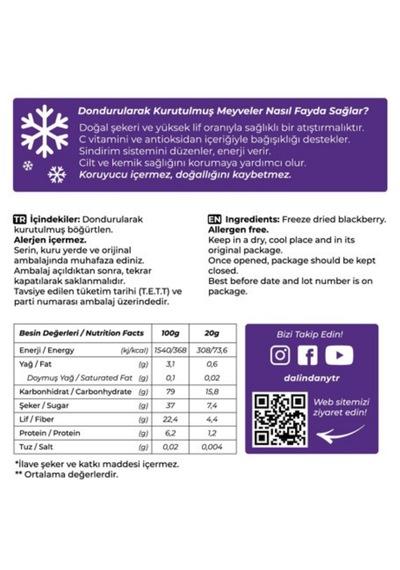 Freeze Dried Böğürtlen Dilimleri 10'lu Paket 20 G