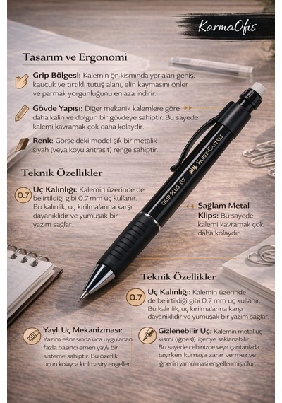 Siyah Plus 0.7 Versatil Kalem Ergonomik, Kaymaz Tutuş Siyah