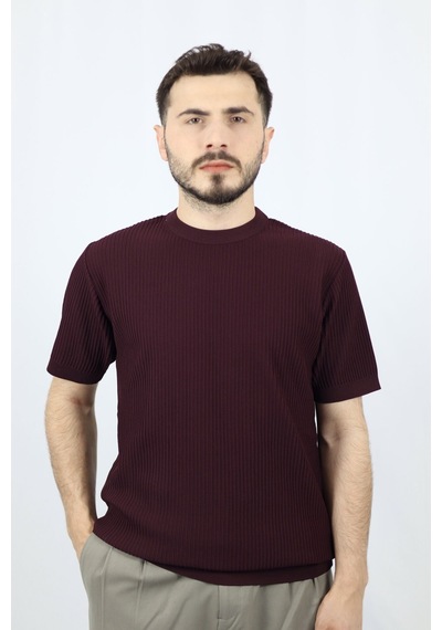Ventov Bisiklet Yaka Fitilli Erkek Triko Vtr2604 Bordo
