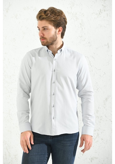 Slim Fit Uzun Kol Oxford Hediye Kutulu Kolay Ütülenebilir Erkek Gömlek - Gri-1509