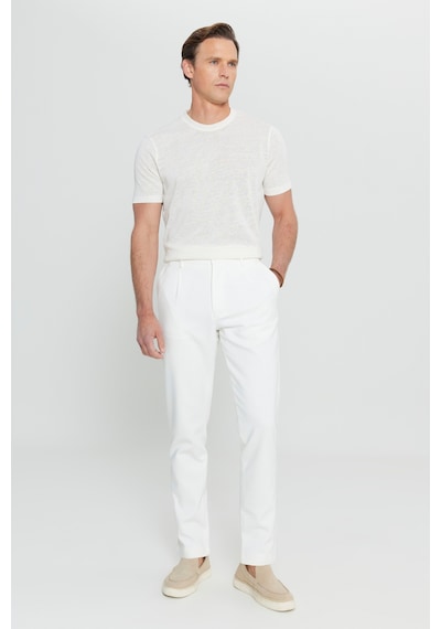 AC&Co / Altınyıldız Classics Erkek Ekru Pamuklu Slim Fit Dar Kesim Bisiklet Yaka Tişört Ekru