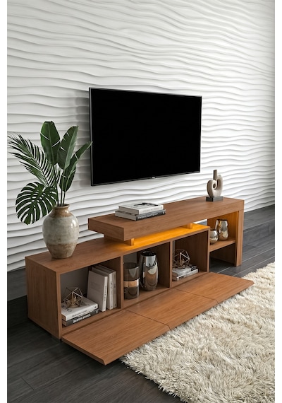 Luma Led Işıklı Tv Ünitesi 160 Cm - Modern Tv Sehpası Ceviz