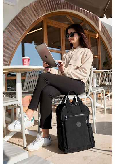 Sanmorris Unisex Suya Dayanıklı Krinkıl Kumaş Çok Gözlü Siyah Laptop Okul Ve Sırt Çantası Sı-3063 Siyah