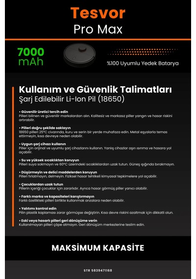 Tesvor Pro Max 7000mah Robot Süpürge Bataryası