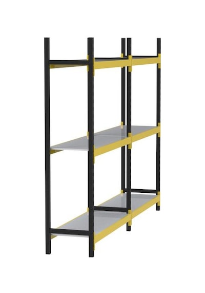 3 Katlı Duble Midi Rack - Ekonomik Depo,arşiv, Kiler Rafı Siyah-turuncu-35x180 Cm-100 Cm Çok Renkli