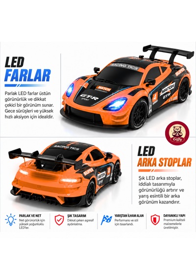 Uzaktan Kumandalı 2 Teker Kıvılcım Efektli Drift Yarış Arabası Şarjlı Led Işıklı Sesli Rc Spor Araba Sert Malzemeden Üretilmiştir Gerçekçi Tasarım Turuncu