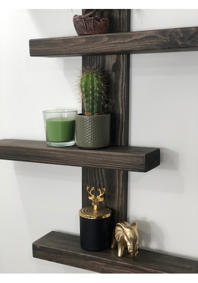 O&Awood Doğal Ahşap Dekoratif Minimal Duvar Rafı,4 Katlı Vintage, Retro A (505265134)