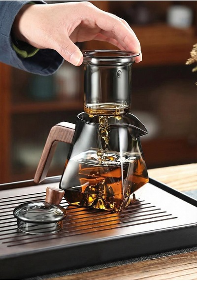 Kinu Füme Borosilikat Cam Demlik - 500 Ml, Eğimli Füme
