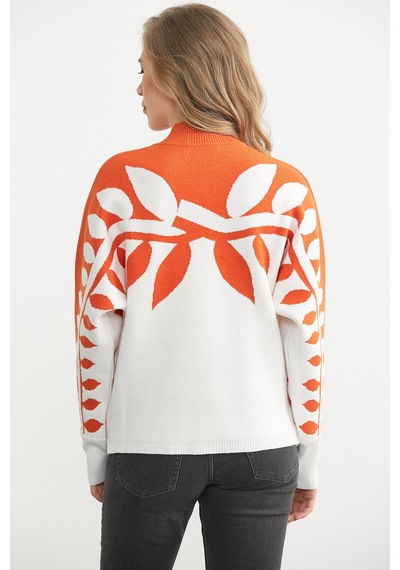 Sementa Yarasa Kol Yaprak Desenli Triko Kazak - Kemik Kemik