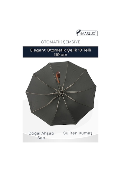 Elegant Otomatik Çelik 10 Telli Siyah Şemsiye Rüzgar Koruma Ponçi Kumaş Mpr1008m Siyah
