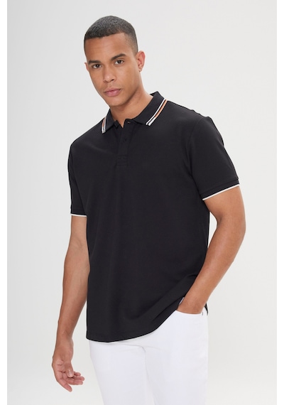 Ac&co Erkek Sıyah Slim Fit Dar Kesim %100 Pamuk Polo Yaka Tişört Siyah