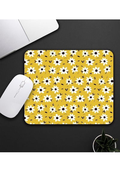 Sarı Renk Papatya Tasarım Baskılı Mouse Pad 23x19cm Fare Altlığı Kaydırmaz Taban Mousepad