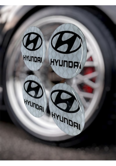 Hyundai Jant Göbeği Damla Etiket 4 Lü Oto Universal Jant Göbeği 3d Jant Arması Damla Sticker Seti Çok Renkli
