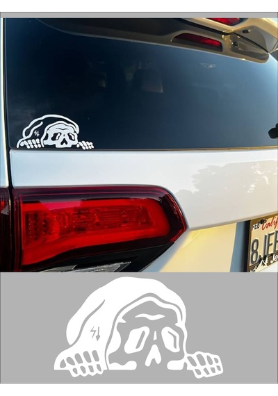 Bagajdan Bakan İskelet Sticker - Araba Oto Motosiklet Karavan Cam Sticker - 00112 12X7 Cm