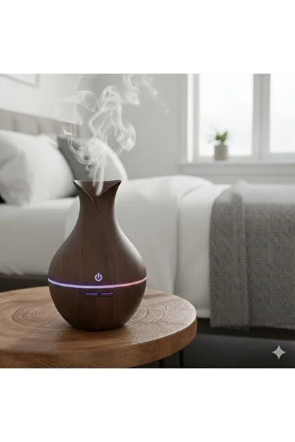 Dekoratif Ahşap Görünümlü Buhar Makinesi - 7 Renk Rgb Işıklı Aroma Difüzör Hava Nemlendirici