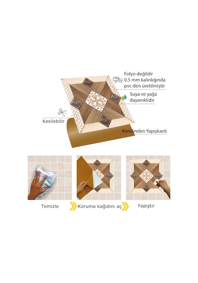 Tink Kendinden Yapışkanlı Ahşap 003 Desenli Pvc Karo 30x30 Cm